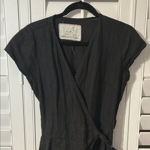 notPERFECTLINEN Black V-Neck Jumpsuit